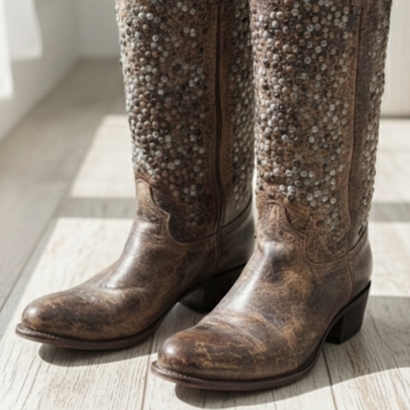 Frye Shoes - Brown Studded Women's Cowboy Boots